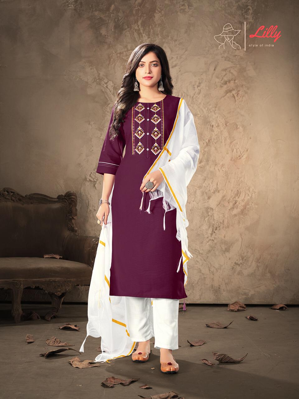 Lilly Shivali Rayon Designer Readymade Salwar	Suits Catalog