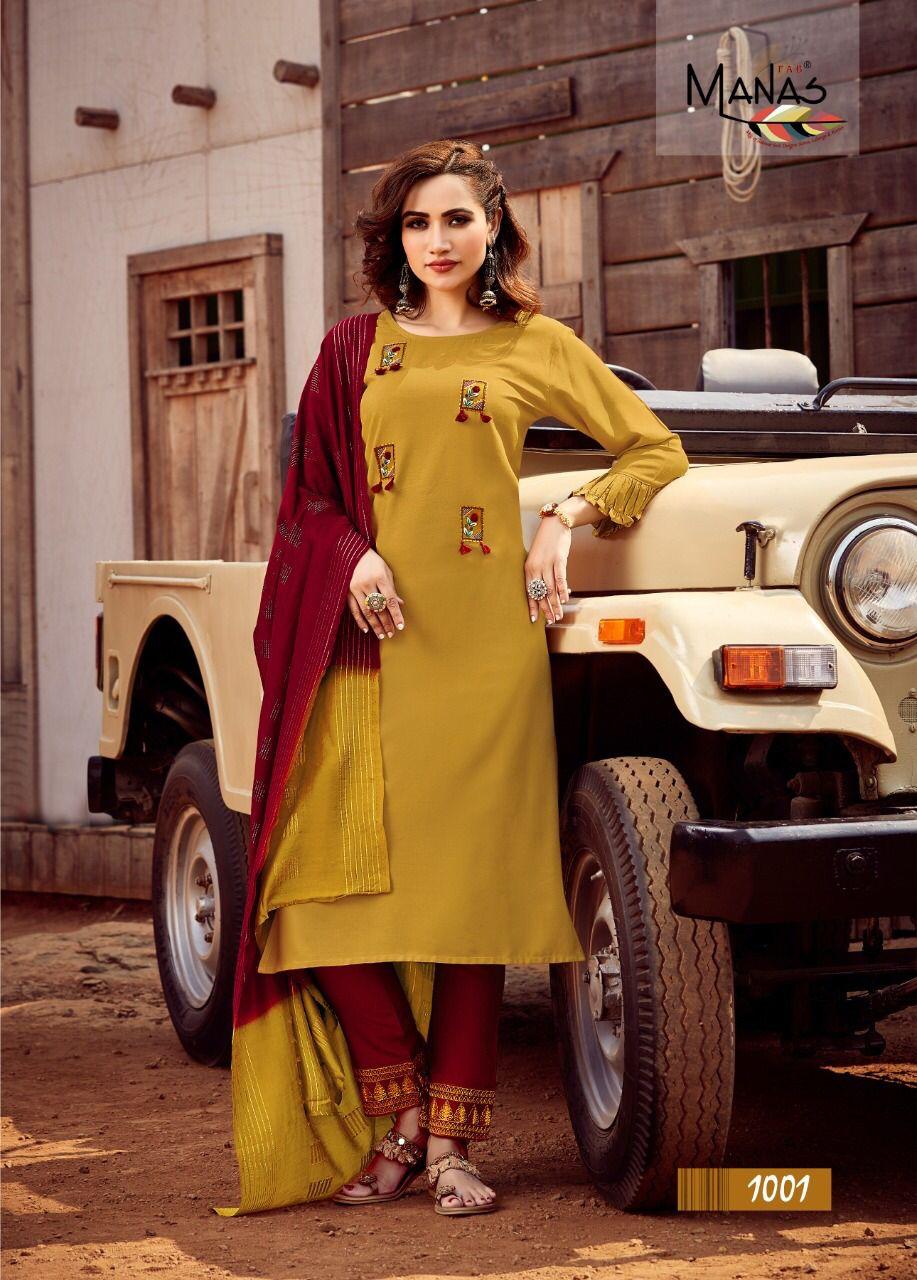 Manas Glory Rayon Fancy Embroidery Ready-made  Kurti Catalog