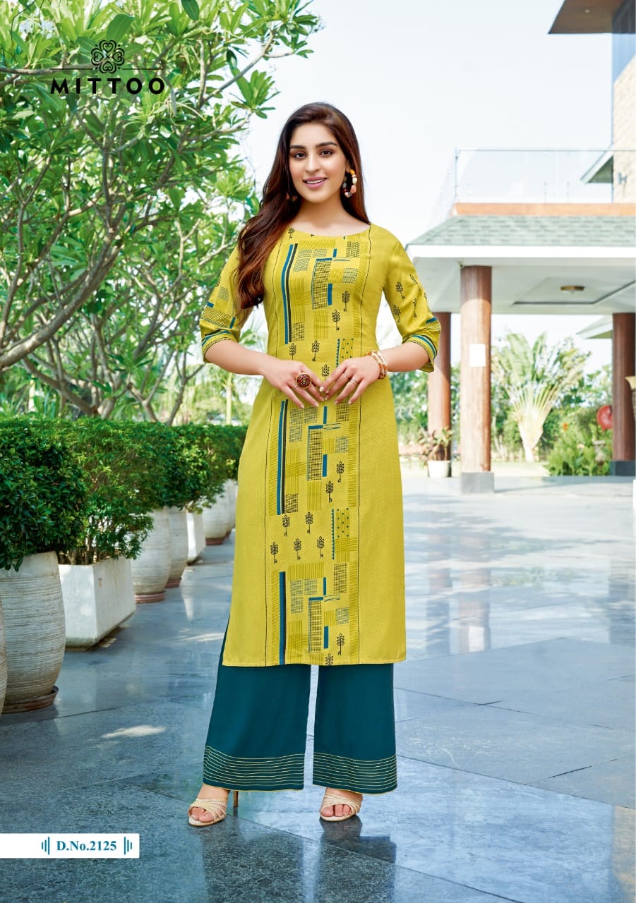 Mittoo Panghat Vol 19 Rayon Designer Kurti With Plazzo Catalog
