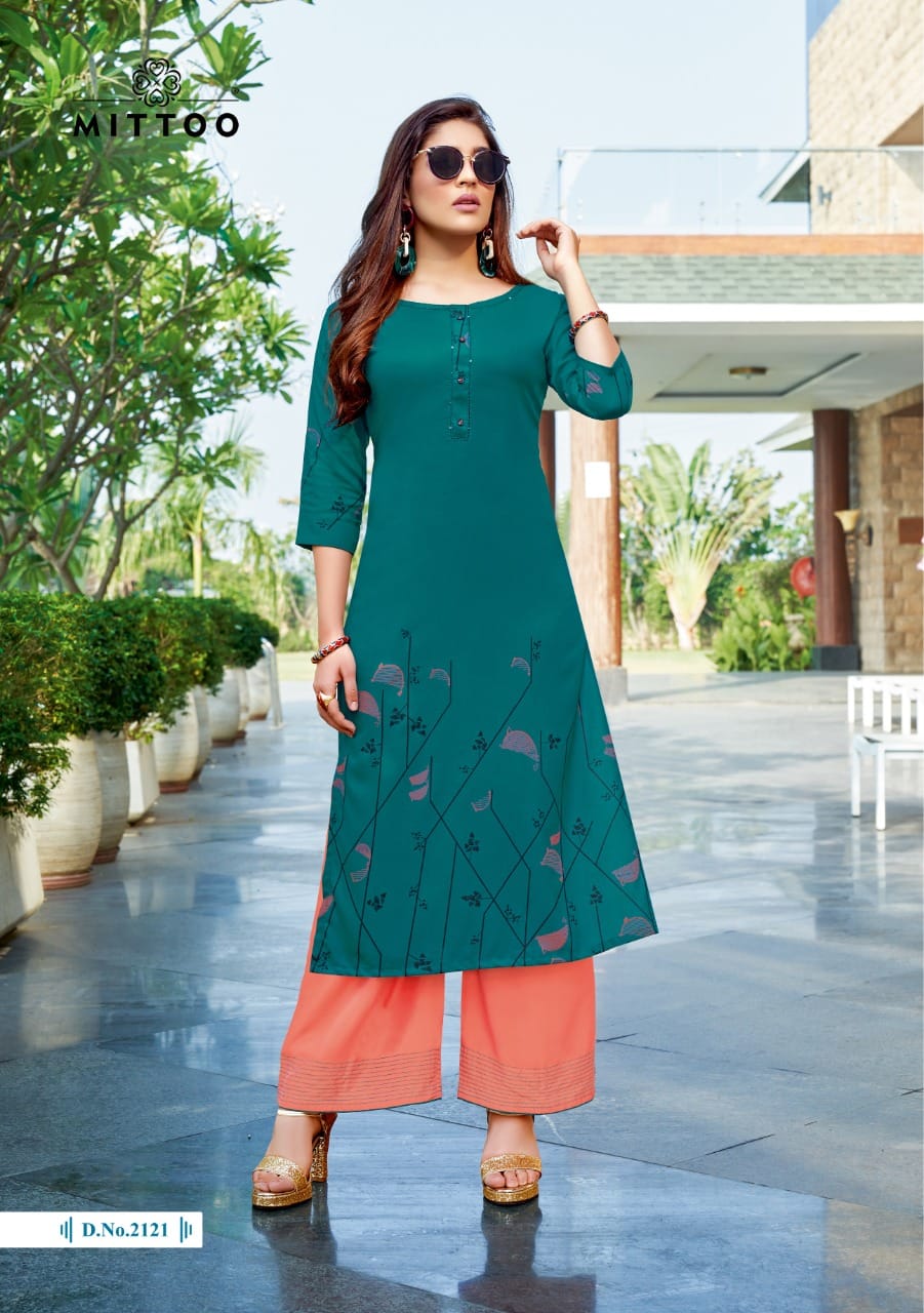 Mittoo Panghat Vol 19 Rayon Designer Kurti With Plazzo Catalog