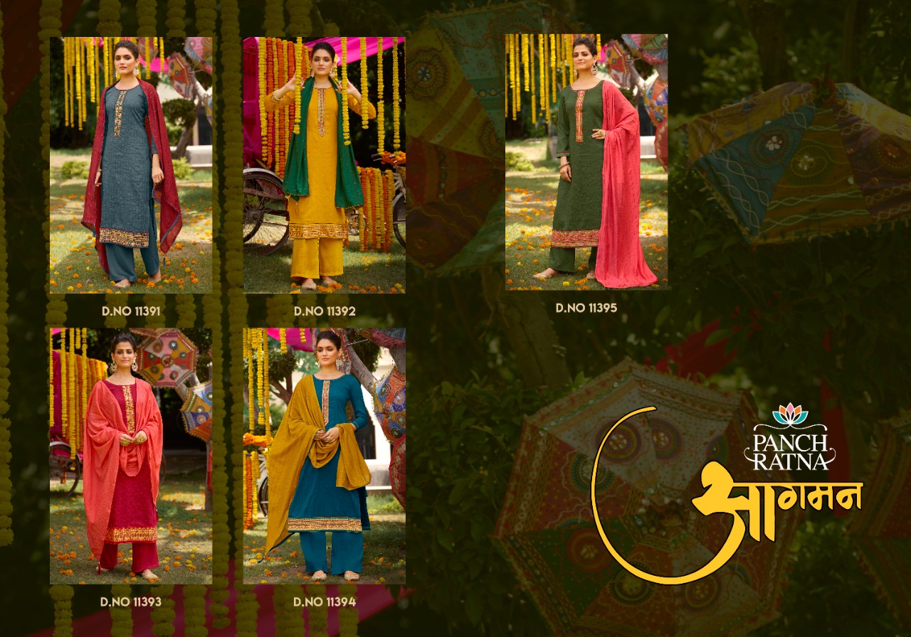 Panch Ratna Aagman Silk Designer Ethnic Wear Salwar Suits Catalog