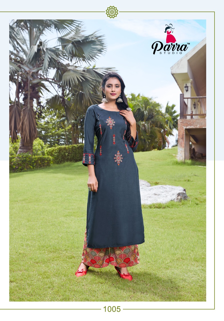 Parra Studio Eva Rayon Fancy Emnroidery Kurti With Plazzo Catalog
