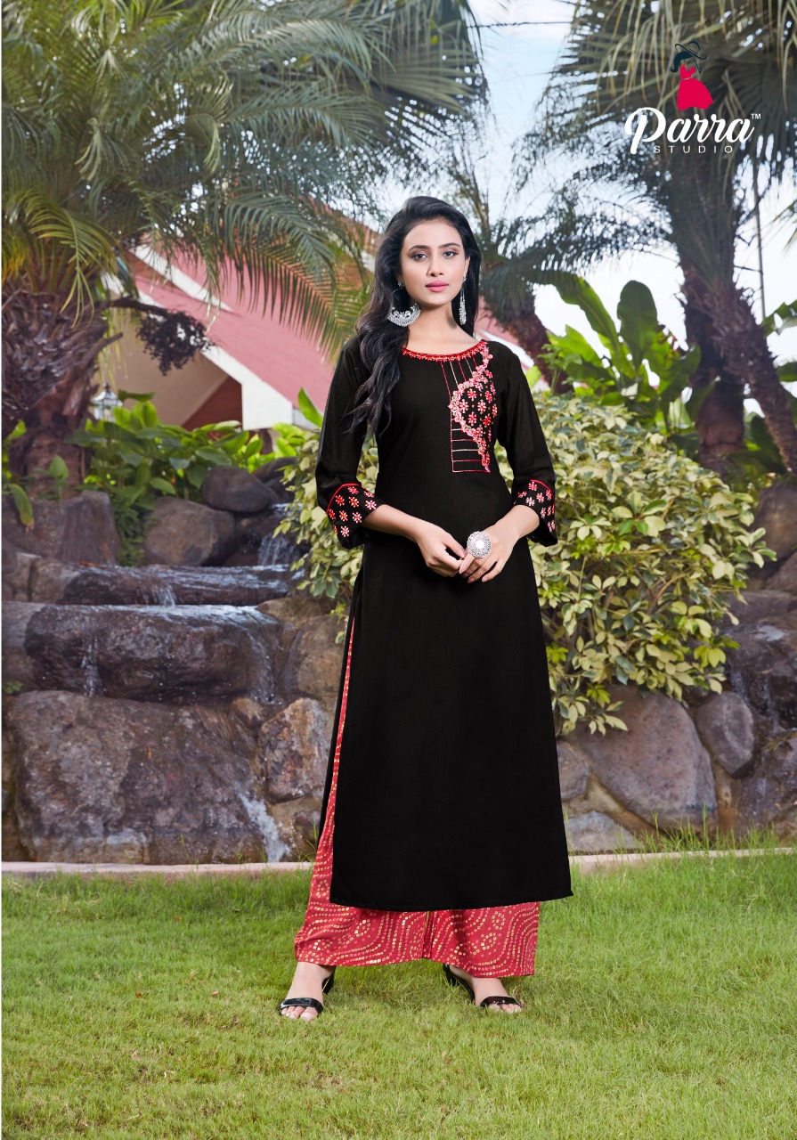 Parra Studio Eva Rayon Fancy Emnroidery Kurti With Plazzo Catalog