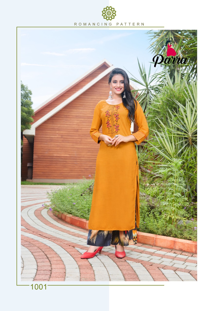 Parra Studio Eva Rayon Fancy Emnroidery Kurti With Plazzo Catalog