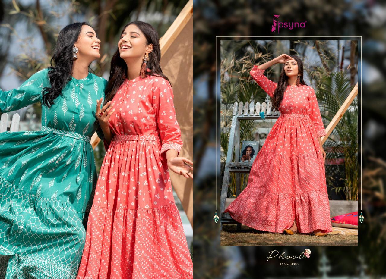 Psyna Phool  Vol 4 Fancy Wear Cambric Cotton Long Anarkali Kurti Catalog