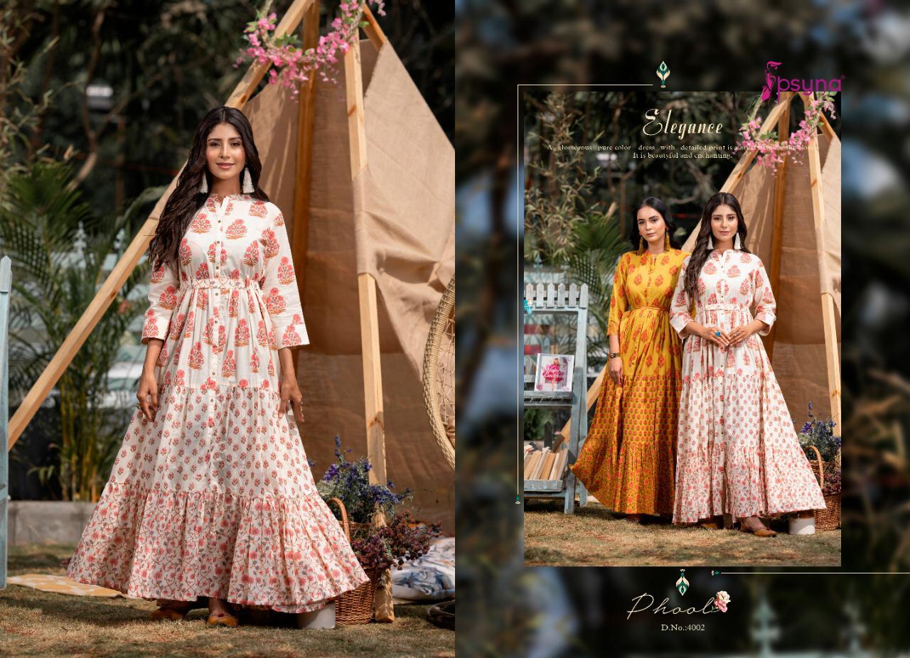 Psyna Phool  Vol 4 Fancy Wear Cambric Cotton Long Anarkali Kurti Catalog