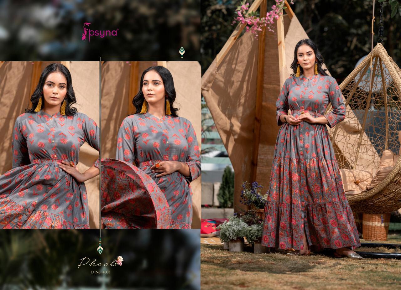 Psyna Phool  Vol 4 Fancy Wear Cambric Cotton Long Anarkali Kurti Catalog
