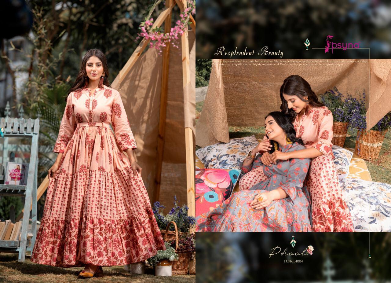 Psyna Phool  Vol 4 Fancy Wear Cambric Cotton Long Anarkali Kurti Catalog