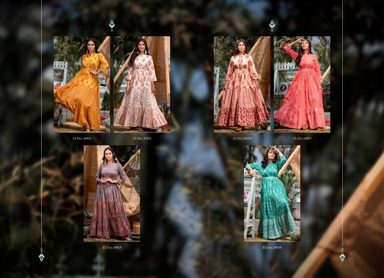 Psyna Phool  Vol 4 Fancy Wear Cambric Cotton Long Anarkali Kurti Catalog