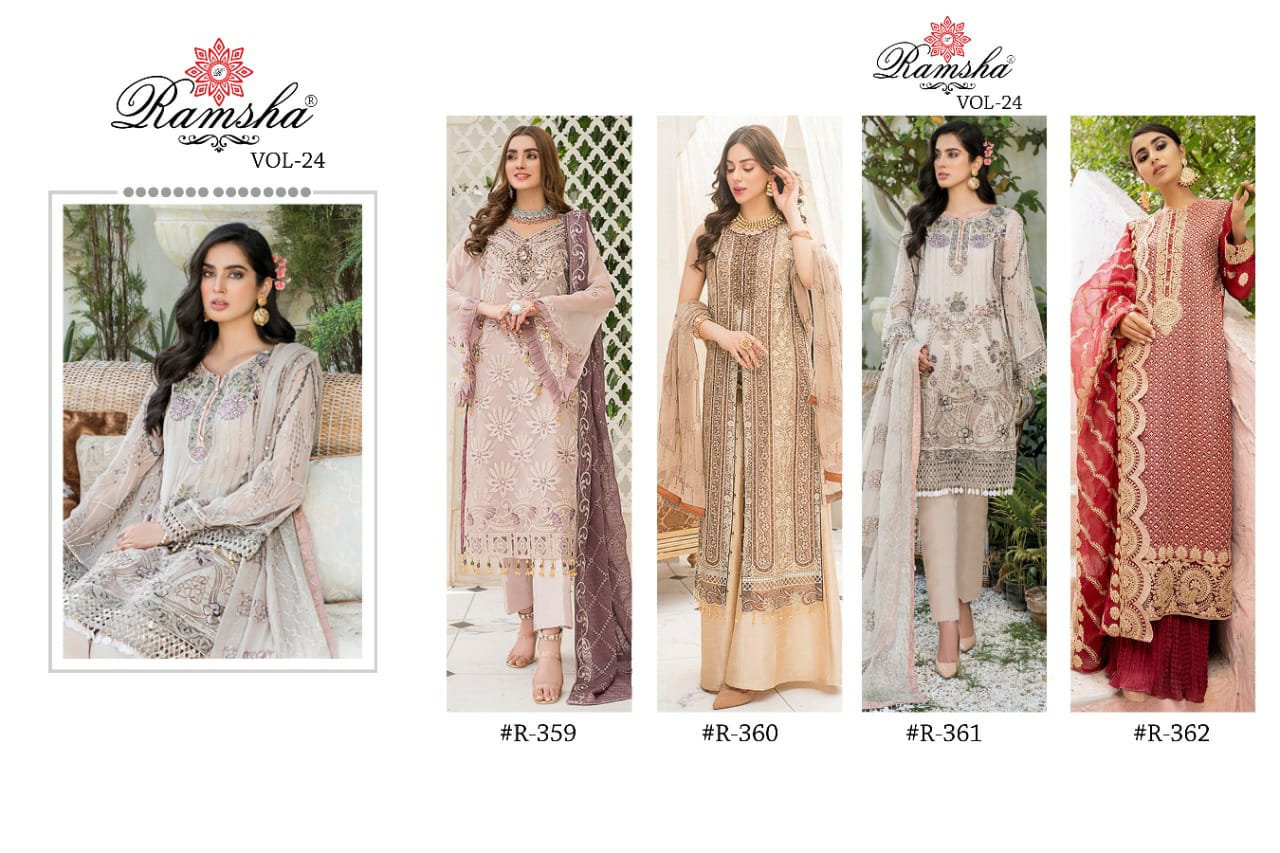 Ramsha R 359 To R 362 Fancy Georgette Embroidery Pakistani Salwar Suits Catalog