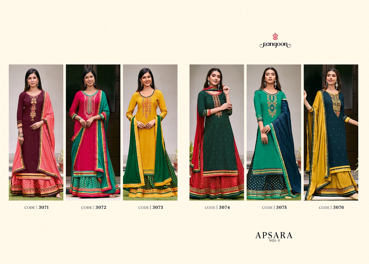 Rangoon Apsara Vol 5 Rayon Designer Festive Wear Ready-made Salwar Suits Catalog