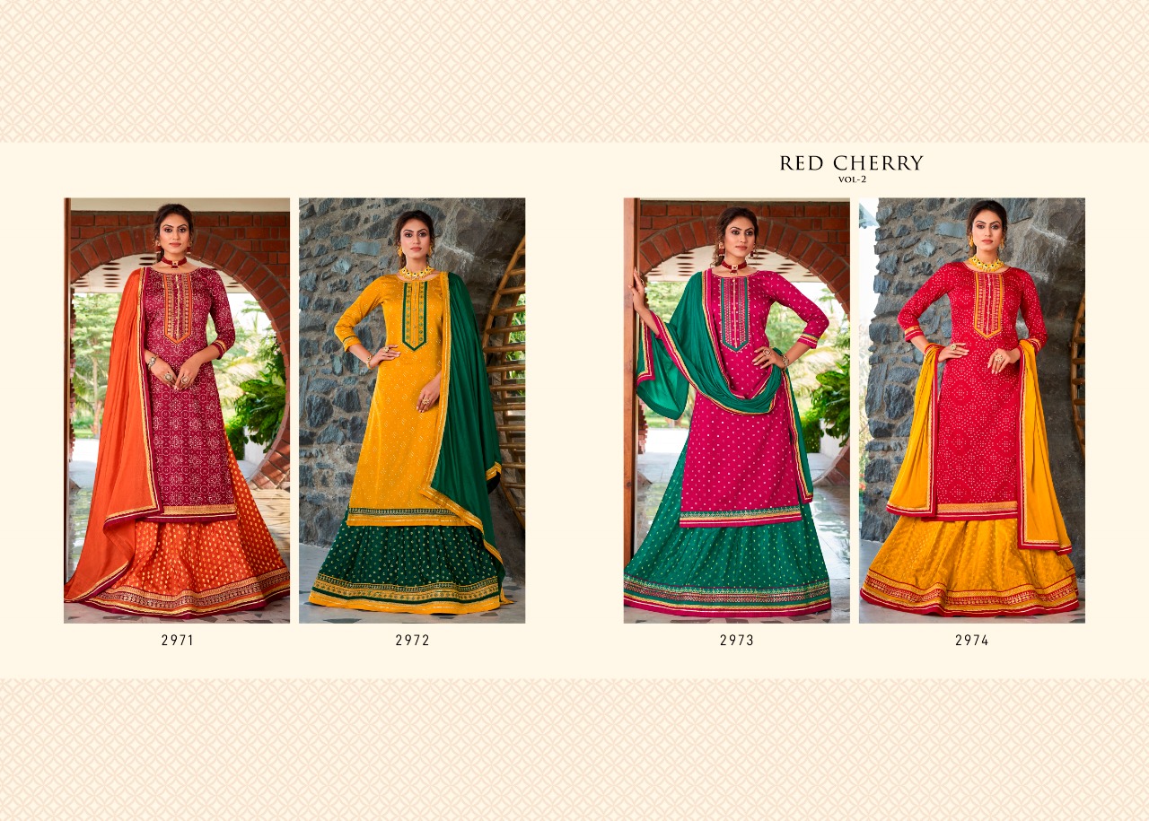 Rangoon Red Cherry Vol  2 Silk Ethnic Wear Bandhani Print Salwar Suits Catalog