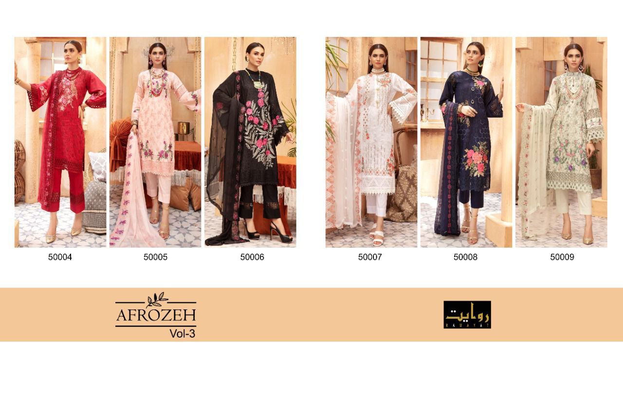Rawayat Afrozeh Vol  3 Designer Georgette Embroidery Pakistani Salwar Suits Catlog