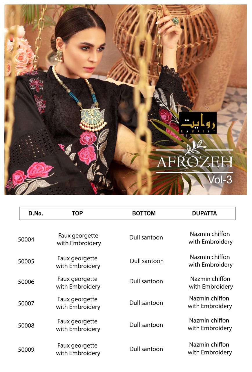 Rawayat Afrozeh Vol  3 Designer Georgette Embroidery Pakistani Salwar Suits Catlog