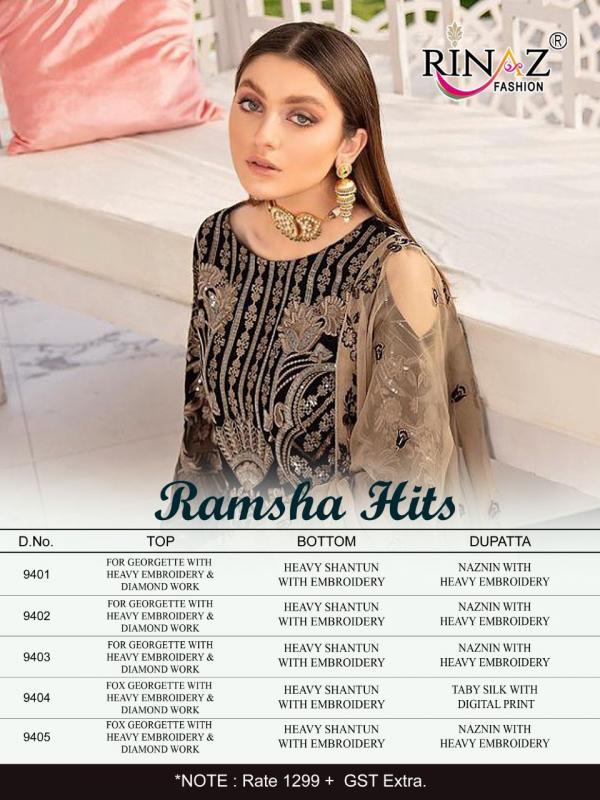 Rinaz Ramsha Hits Designer Georgette Embroidery Pakistani Salwar Suits Catalog