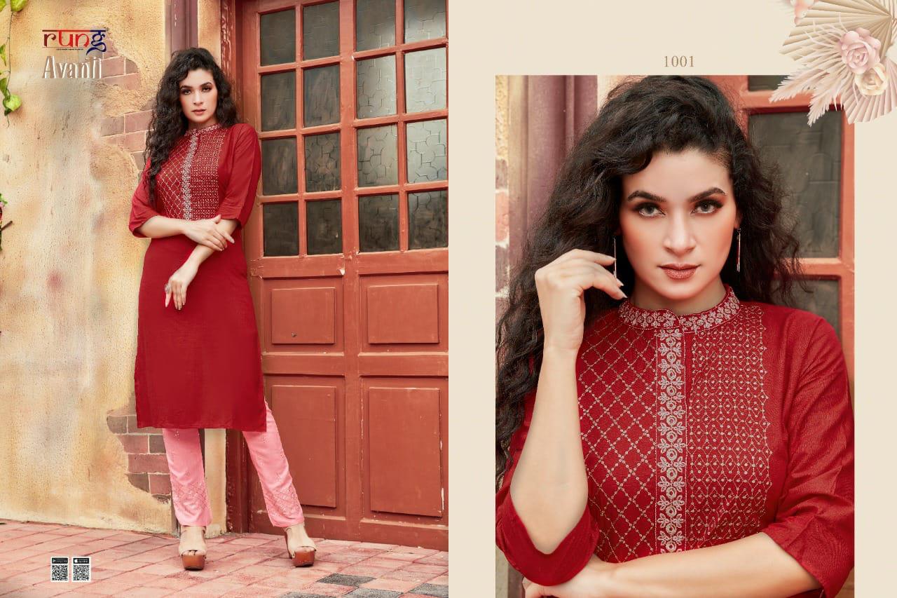 Rung Avanti Heavy Rayon Designer Kurti With Bottom Catalog