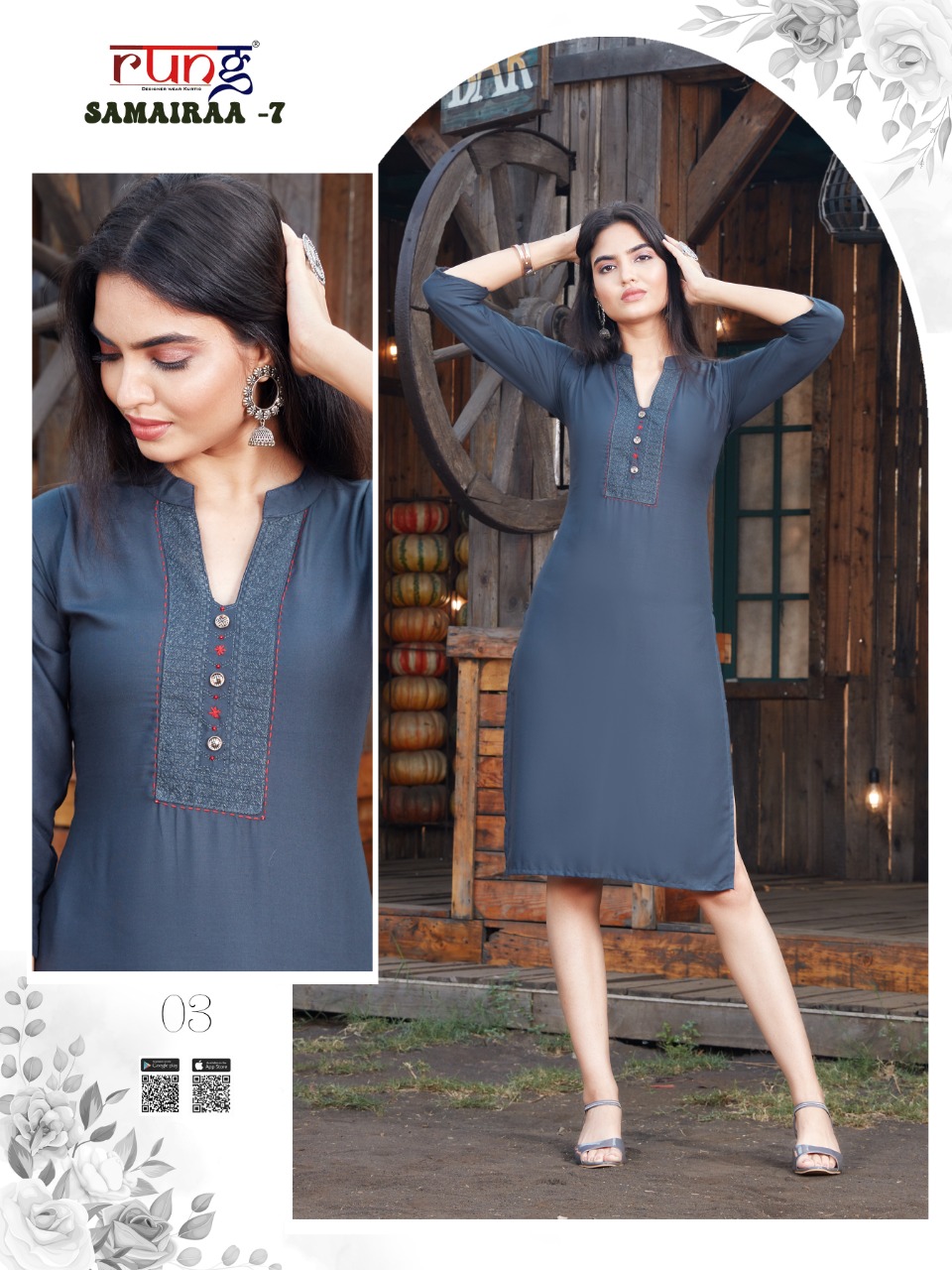 Rung Samairaa Vol 7 Rayon Fancy Embroidery Kurti Catalog