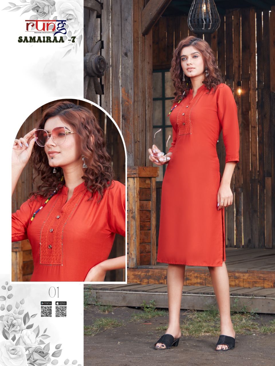 Rung Samairaa Vol 7 Rayon Fancy Embroidery Kurti Catalog