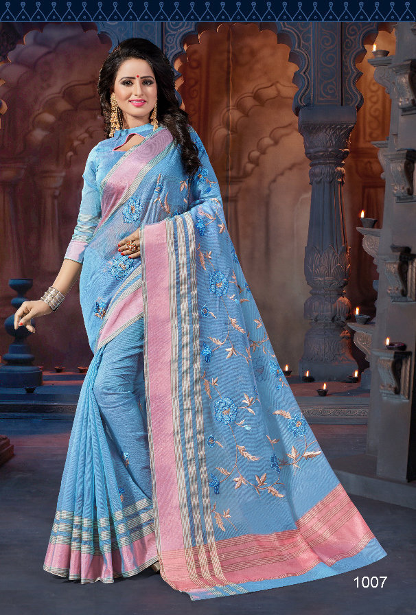 Sangam Presents Bandhan Supernet Embroidery Sarees