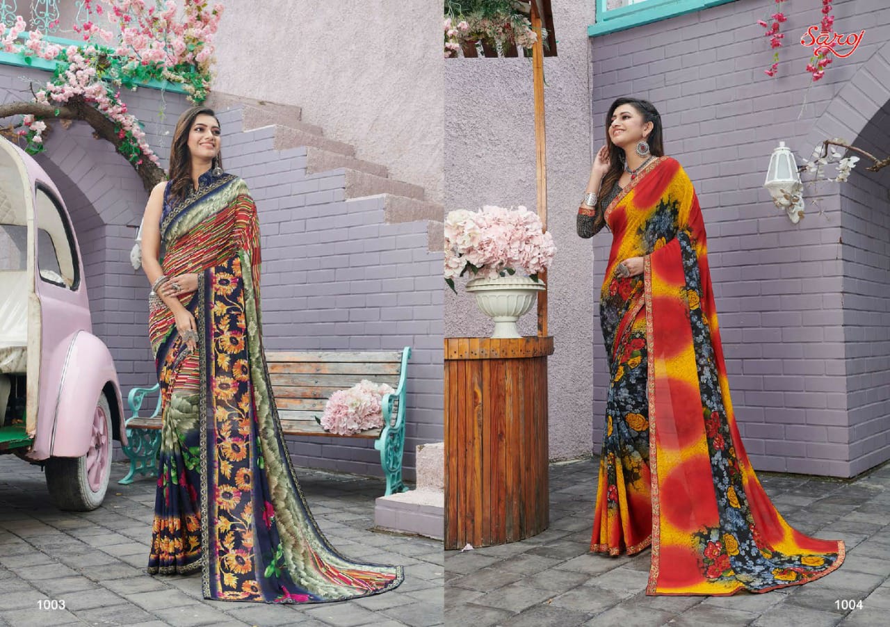 Saroj Aasma Georgette Renial Printed Saree Catalog