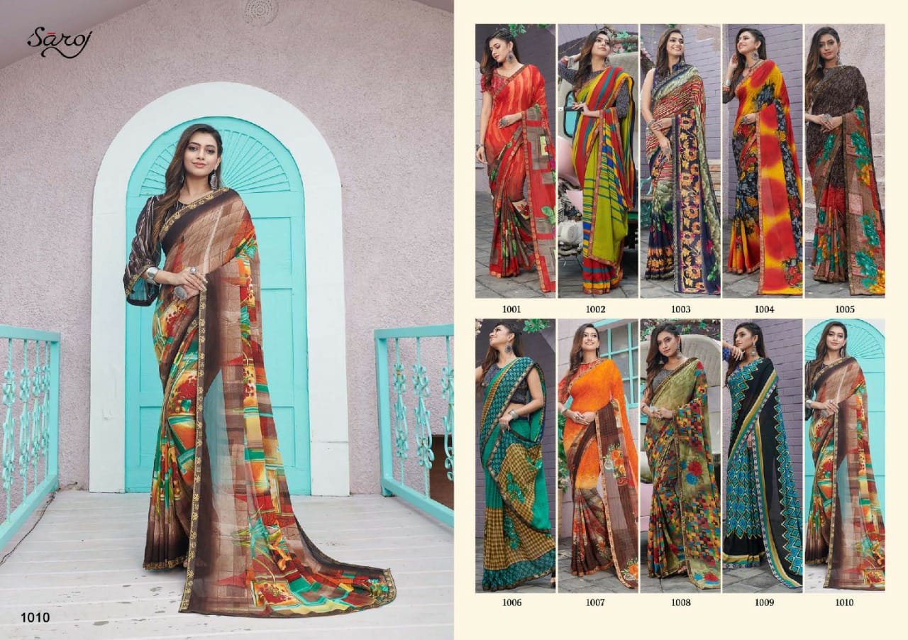 Saroj Aasma Georgette Renial Printed Saree Catalog