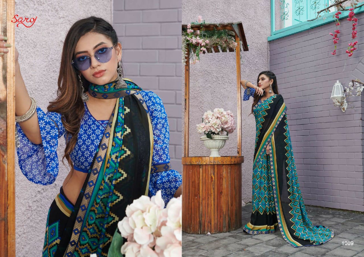 Saroj Aasma Georgette Renial Printed Saree Catalog