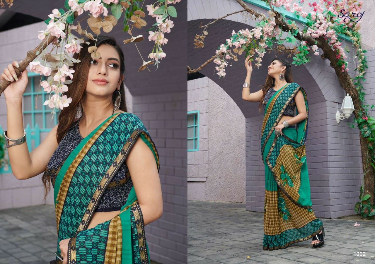 Saroj Aasma Georgette Renial Printed Saree Catalog