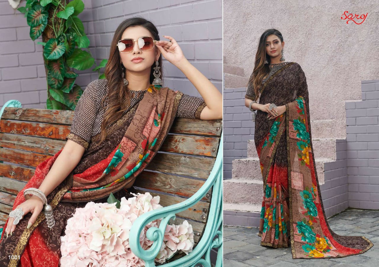 Saroj Aasma Georgette Renial Printed Saree Catalog