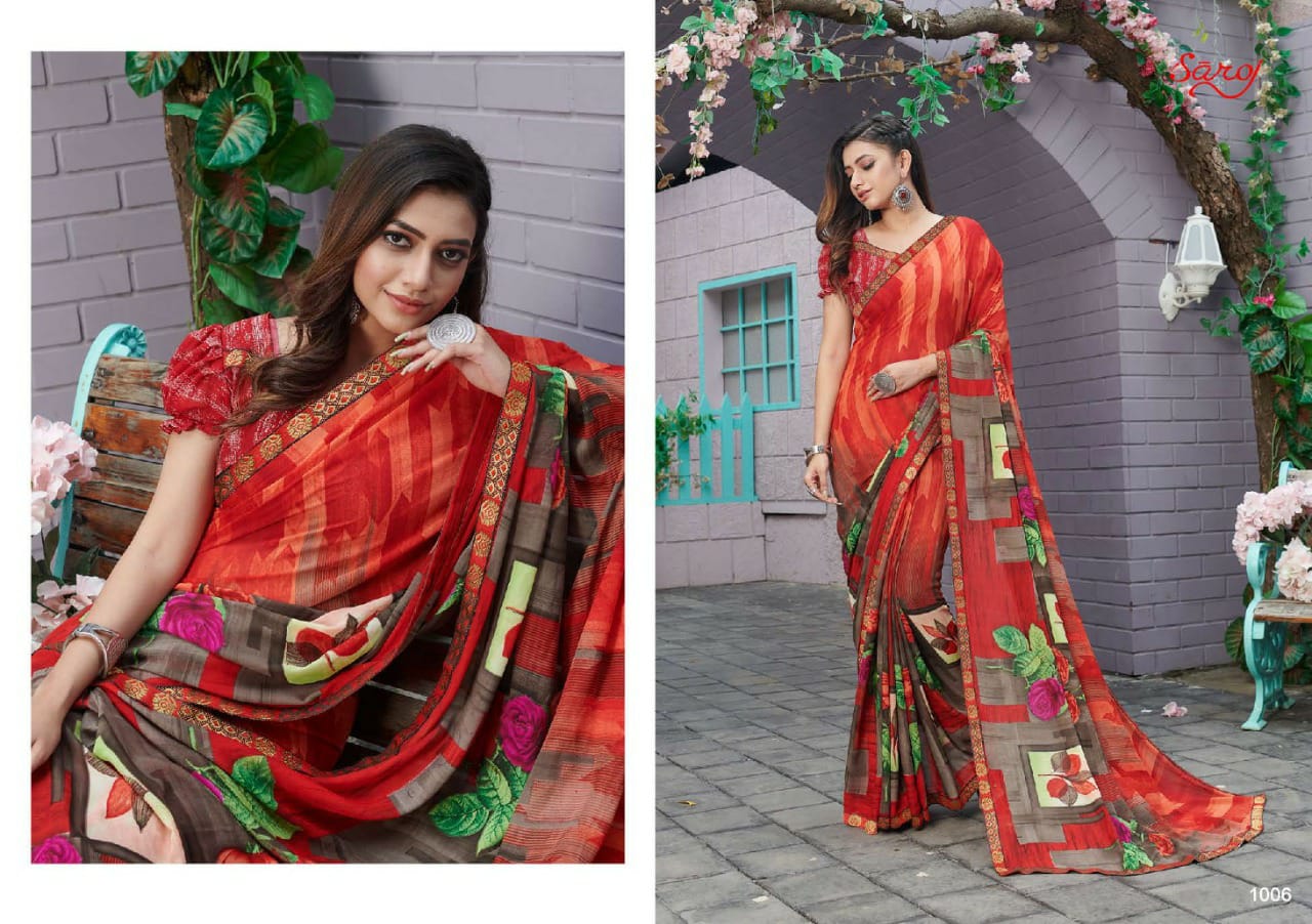 Saroj Aasma Georgette Renial Printed Saree Catalog