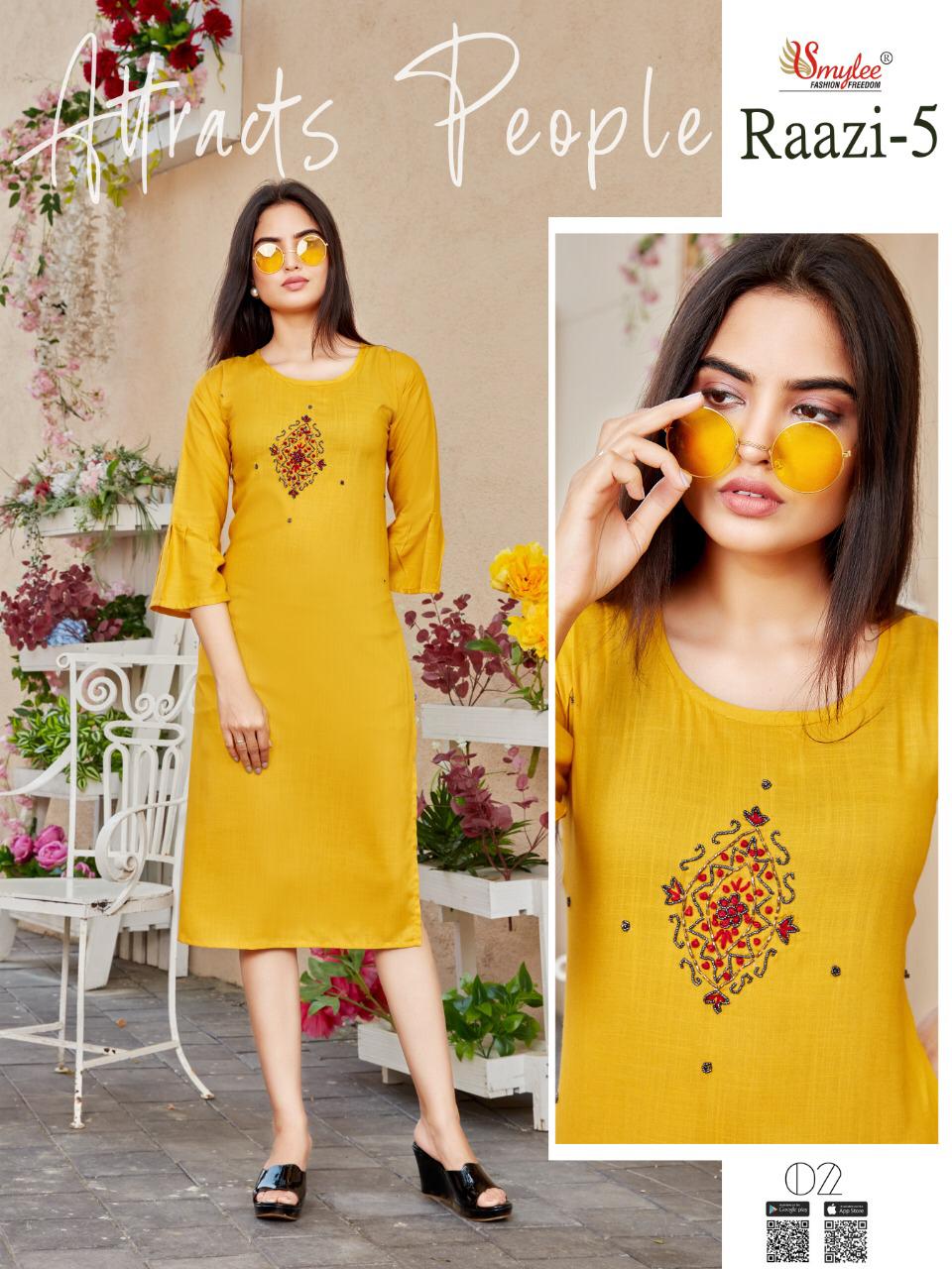 Smylee Raazi Vol  5 Rayon Fancy Kurti Catalog