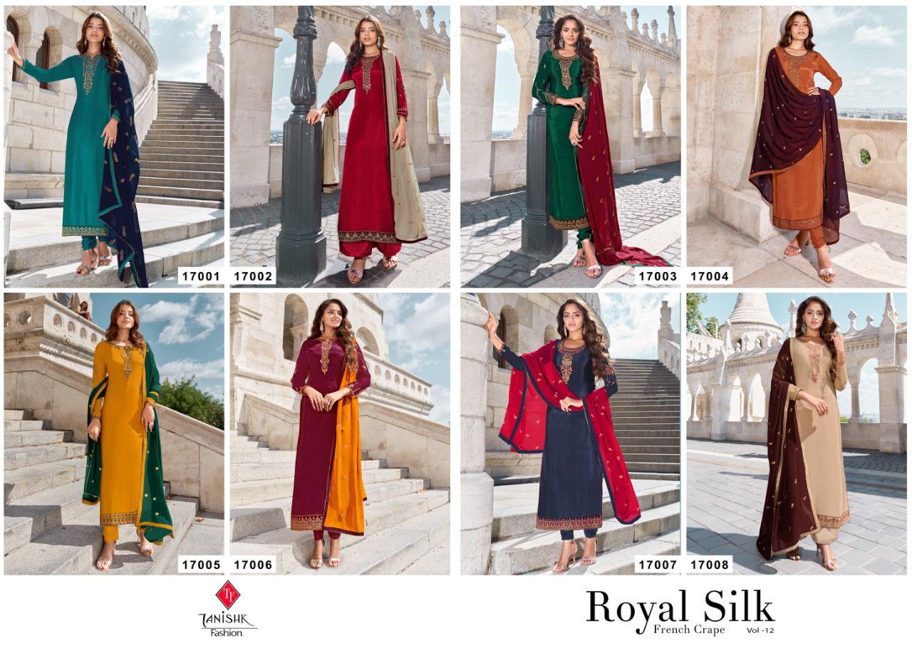 Tanishk Royal Silk  Vol 12 Pure French Designer Dress Material Catalog