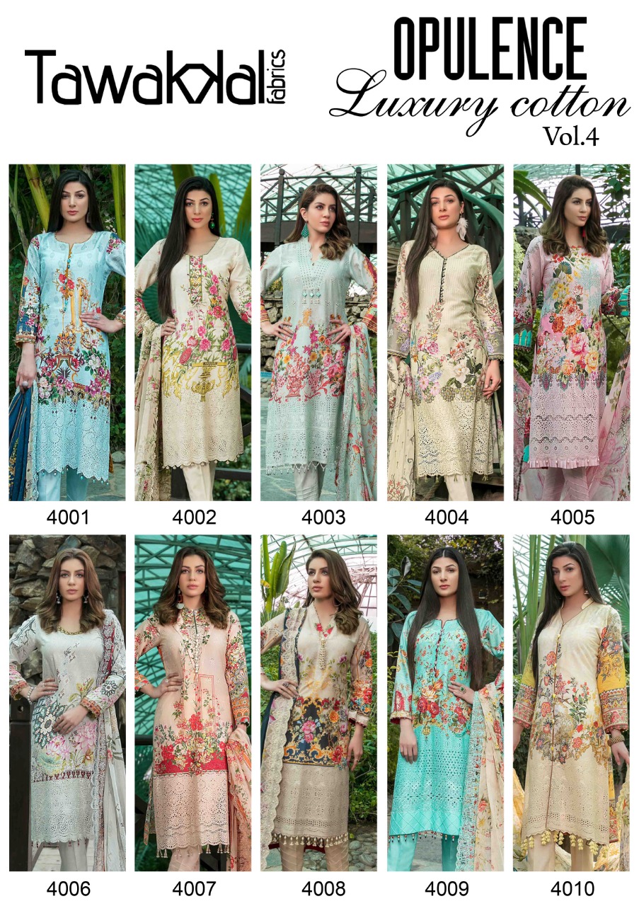 Tawakkal Opulence  Vol 4 Karachi Cotton Dress Material Catalog