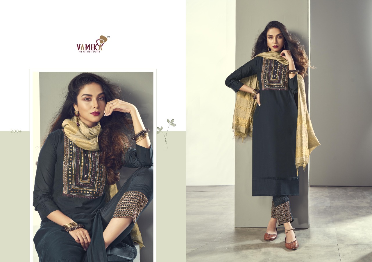 Vamika Ruhana Designer Viscose Silk Ready-made Salwar Suits Catalog