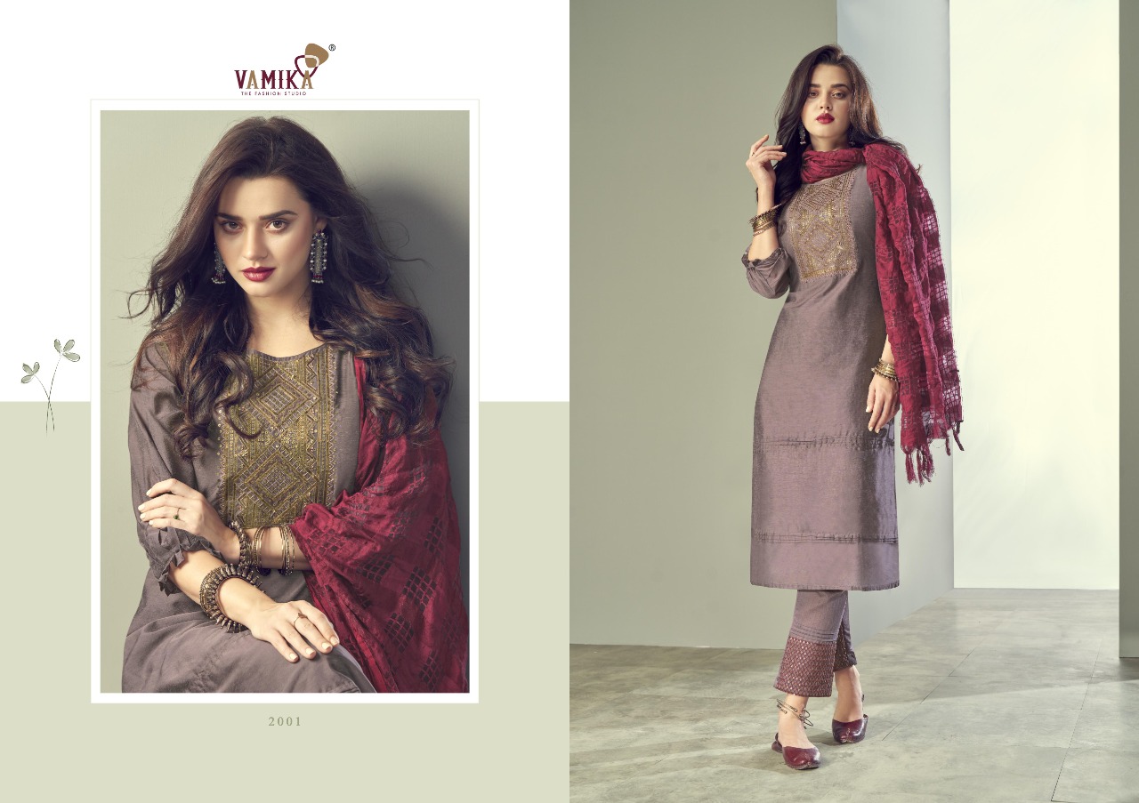Vamika Ruhana Designer Viscose Silk Ready-made Salwar Suits Catalog