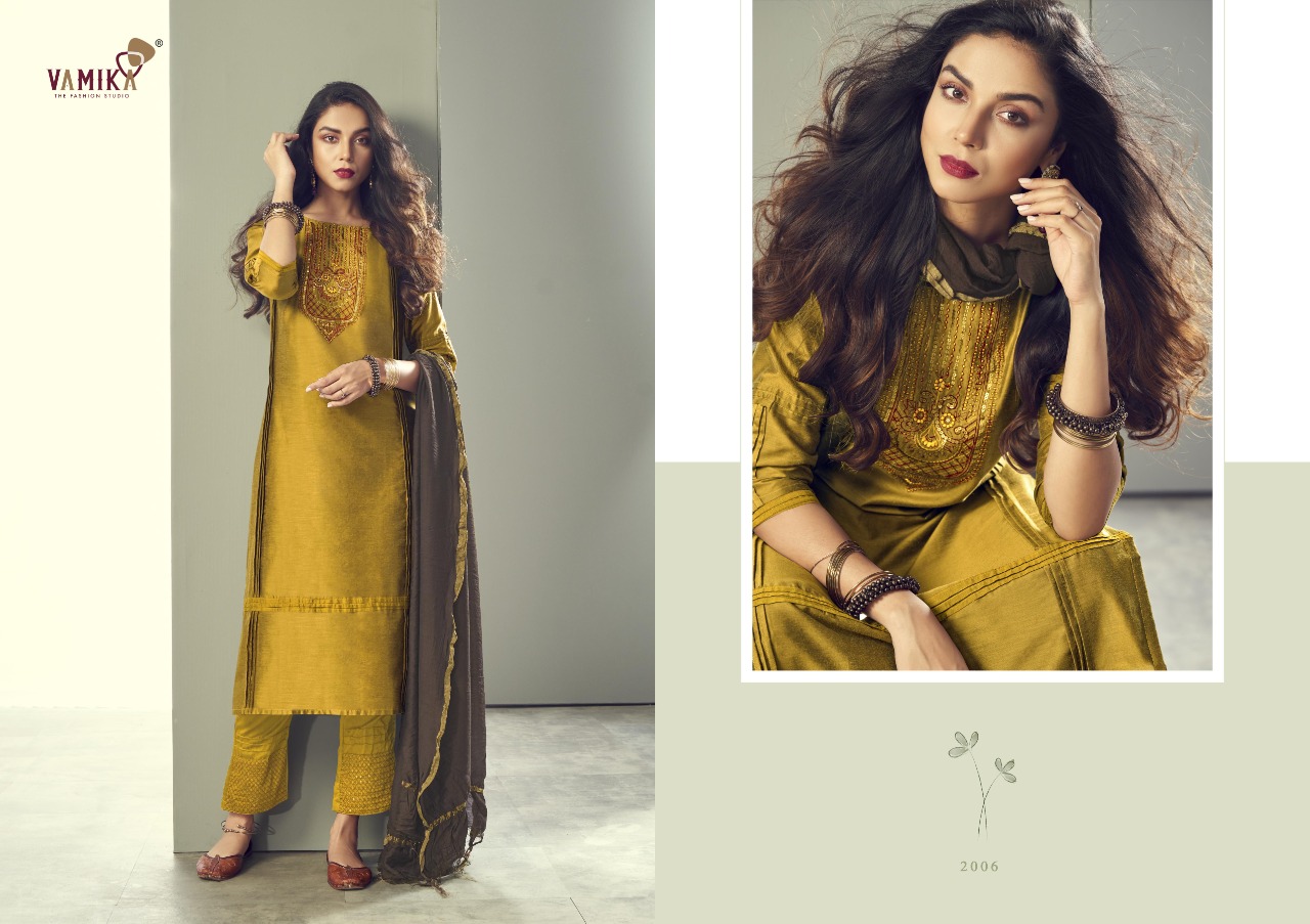 Vamika Ruhana Designer Viscose Silk Ready-made Salwar Suits Catalog