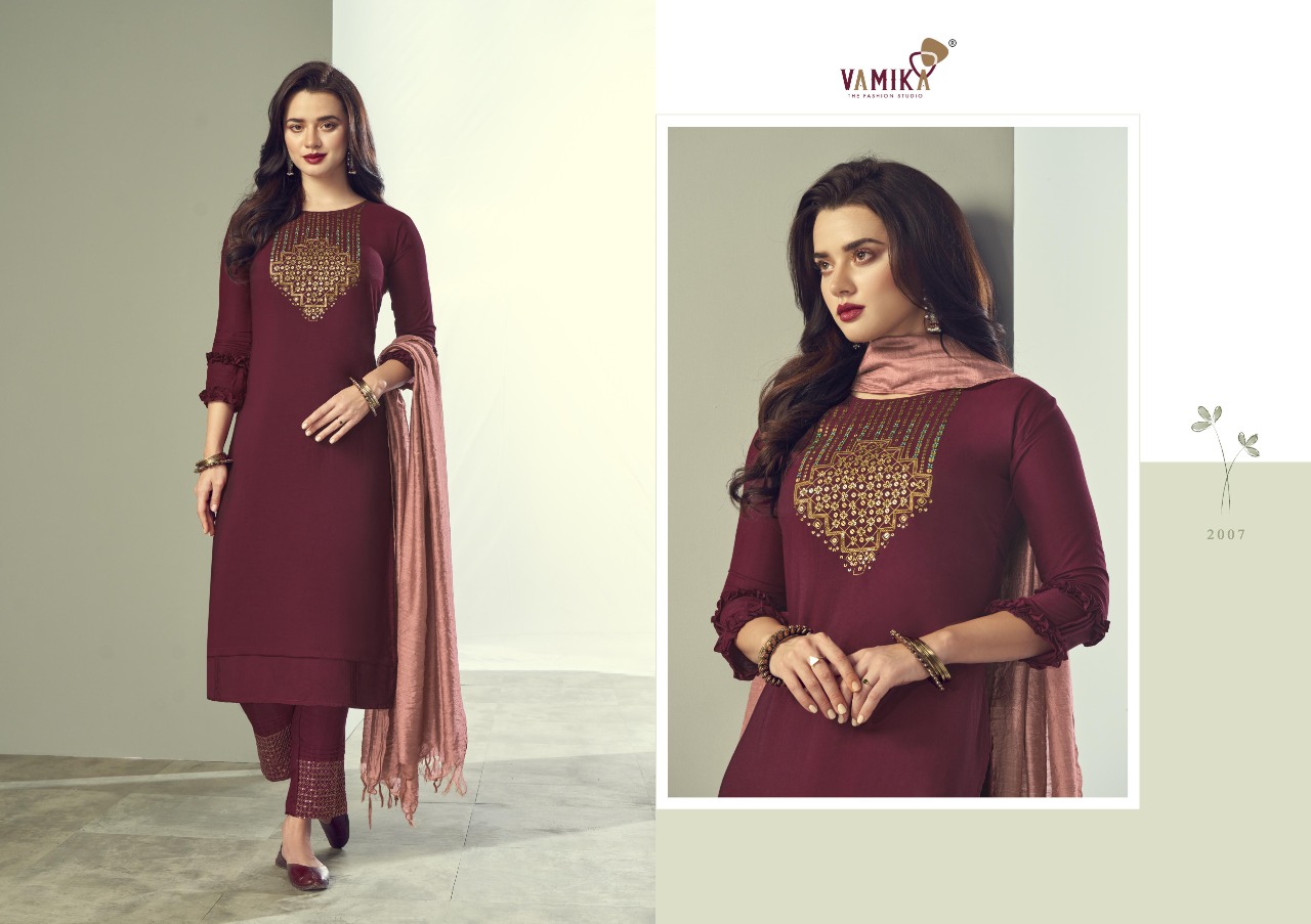 Vamika Ruhana Designer Viscose Silk Ready-made Salwar Suits Catalog