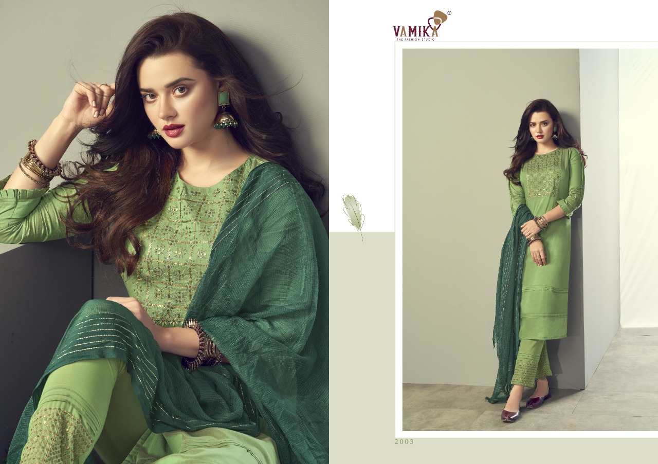 Vamika Ruhana Designer Viscose Silk Ready-made Salwar Suits Catalog