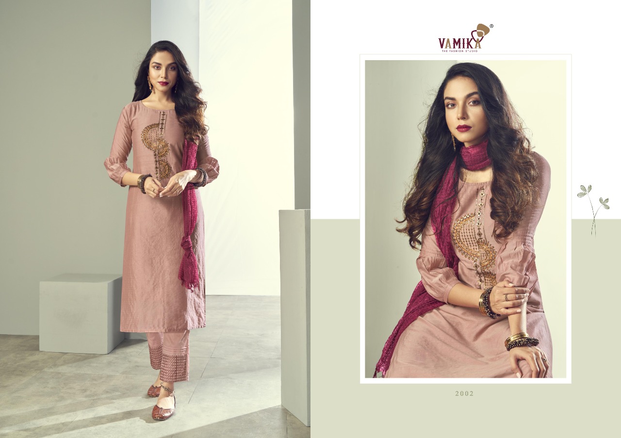 Vamika Ruhana Designer Viscose Silk Ready-made Salwar Suits Catalog
