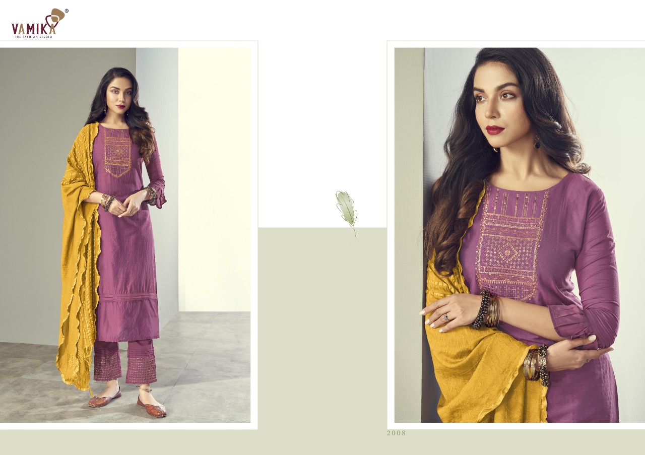 Vamika Ruhana Designer Viscose Silk Ready-made Salwar Suits Catalog