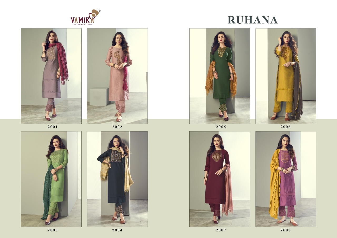 Vamika Ruhana Designer Viscose Silk Ready-made Salwar Suits Catalog