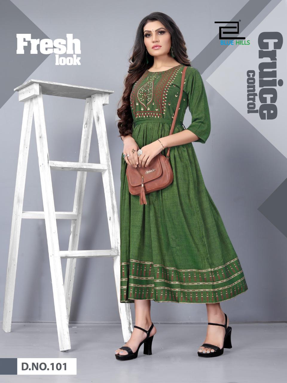 Blue Hills   Shivi Fancy Rayon Designer Long Kurtis Catalog