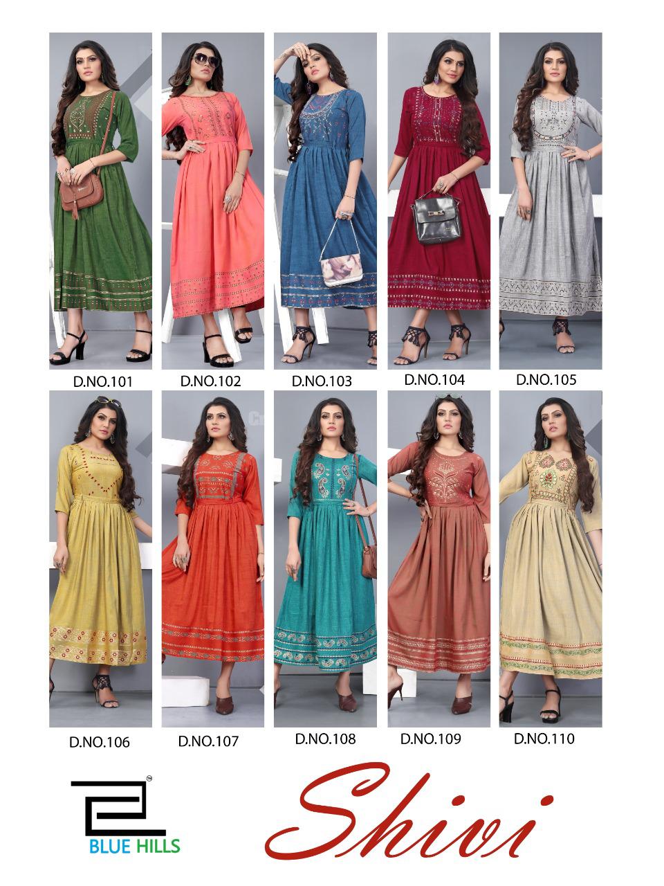 Blue Hills   Shivi Fancy Rayon Designer Long Kurtis Catalog