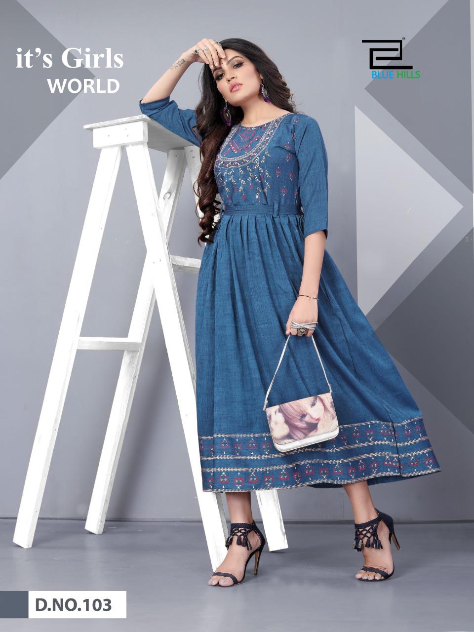 Blue Hills   Shivi Fancy Rayon Designer Long Kurtis Catalog