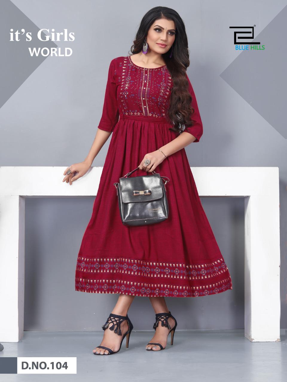Blue Hills   Shivi Fancy Rayon Designer Long Kurtis Catalog