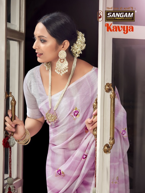 Sangam Kavya Linen With Embroidery Sarees
