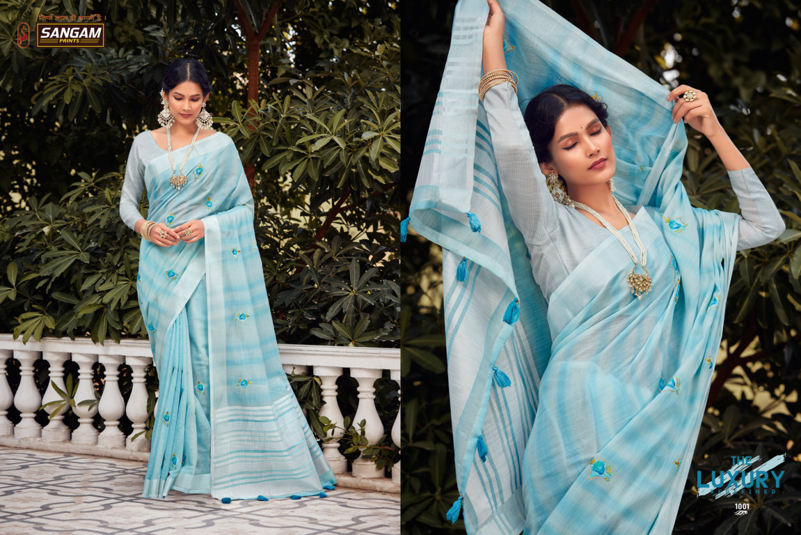 Sangam Kavya Linen With Embroidery Sarees