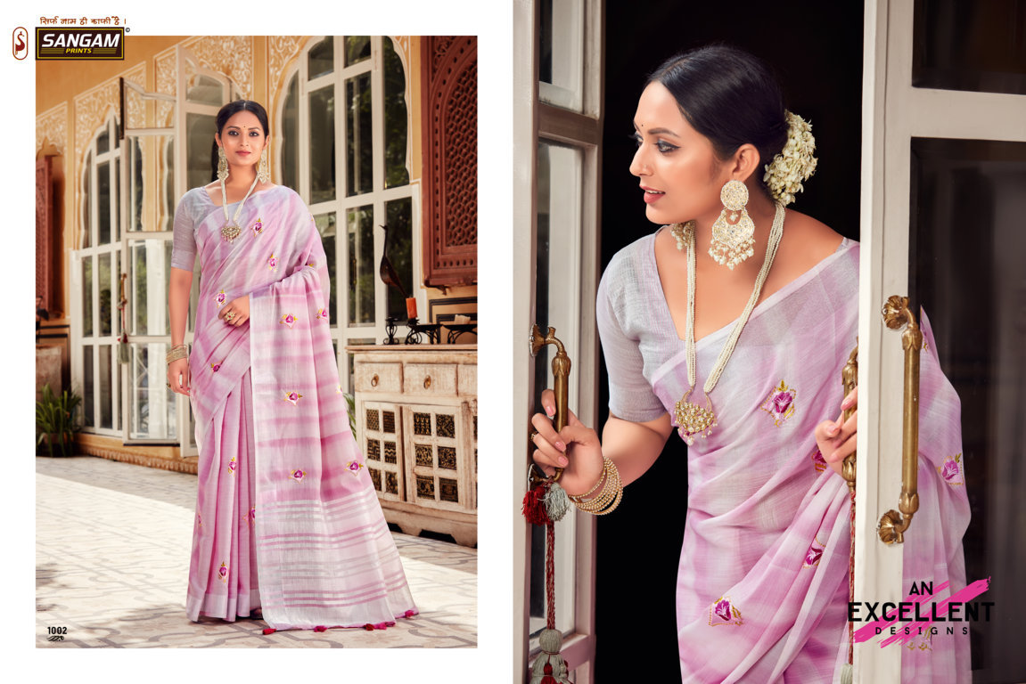 Sangam Kavya Linen With Embroidery Sarees