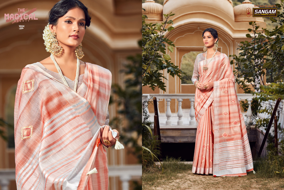 Sangam Kavya Linen With Embroidery Sarees