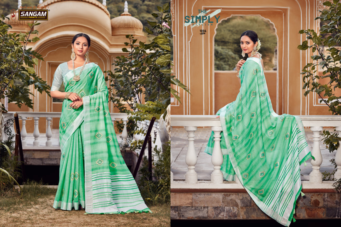 Sangam Kavya Linen With Embroidery Sarees