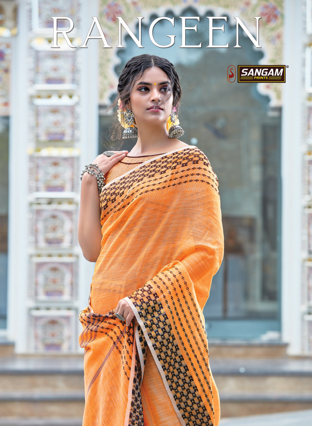 Sangam Rangeen Linen With Thread Work Sarees